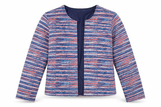 Anne De Lancay Womens Blue Striped  Jacket  Size L