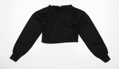 Preloved PRETTYLITTLETHING Womens Black   Pullover Jumper Size 2  - cropped - Front