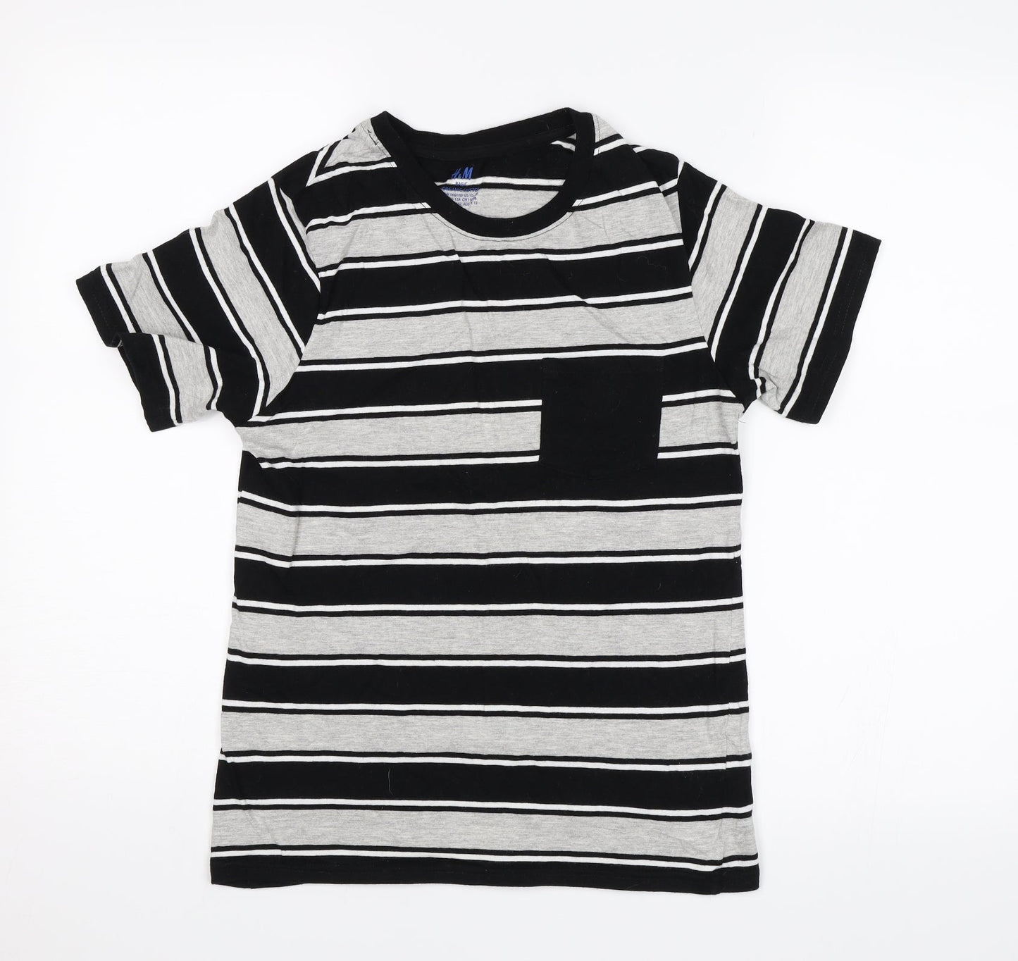 H&M Boys Grey Striped  Basic T-Shirt Size 10-11 Years