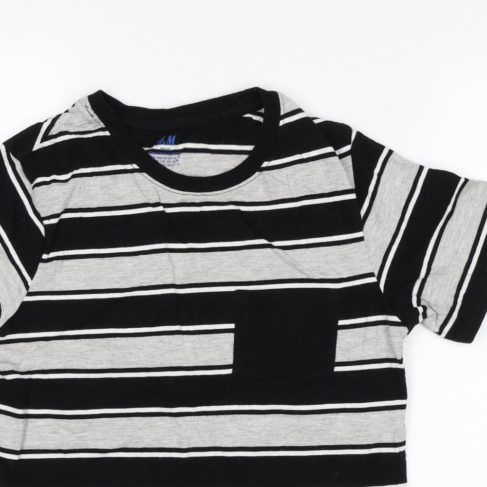 H&M Boys Grey Striped  Basic T-Shirt Size 10-11 Years