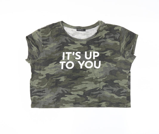 Terranova Womens Green Camouflage  Cropped T-Shirt Size L