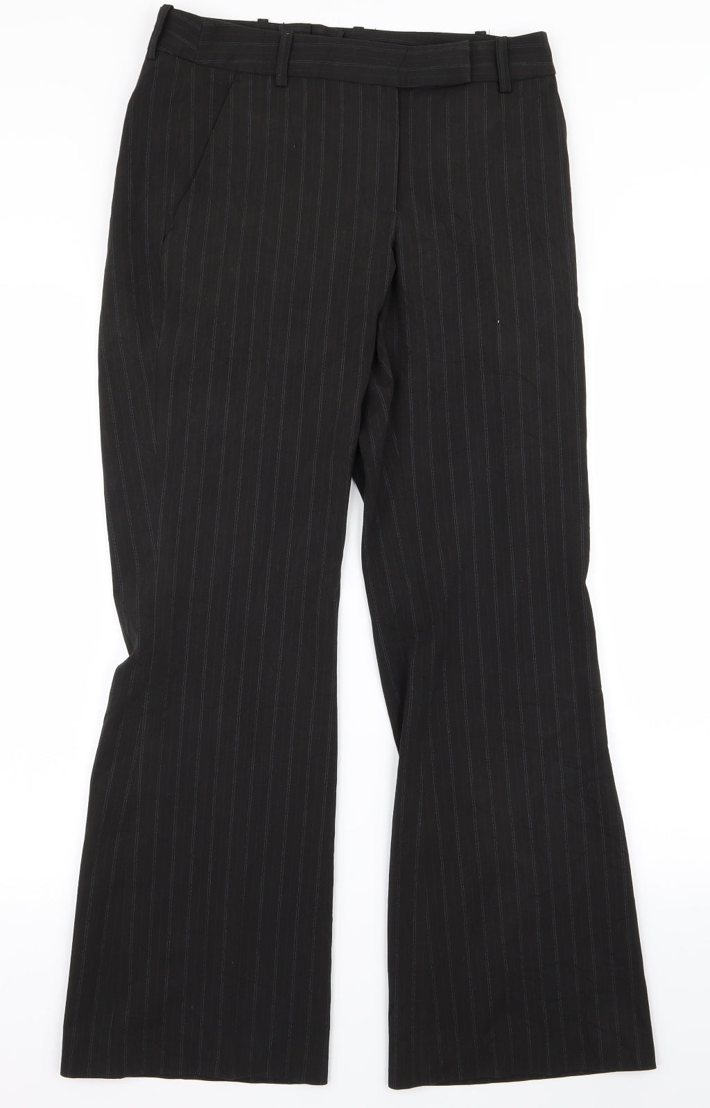 H&M Womens Black Striped Rayon Trousers  Size 12 L27 in