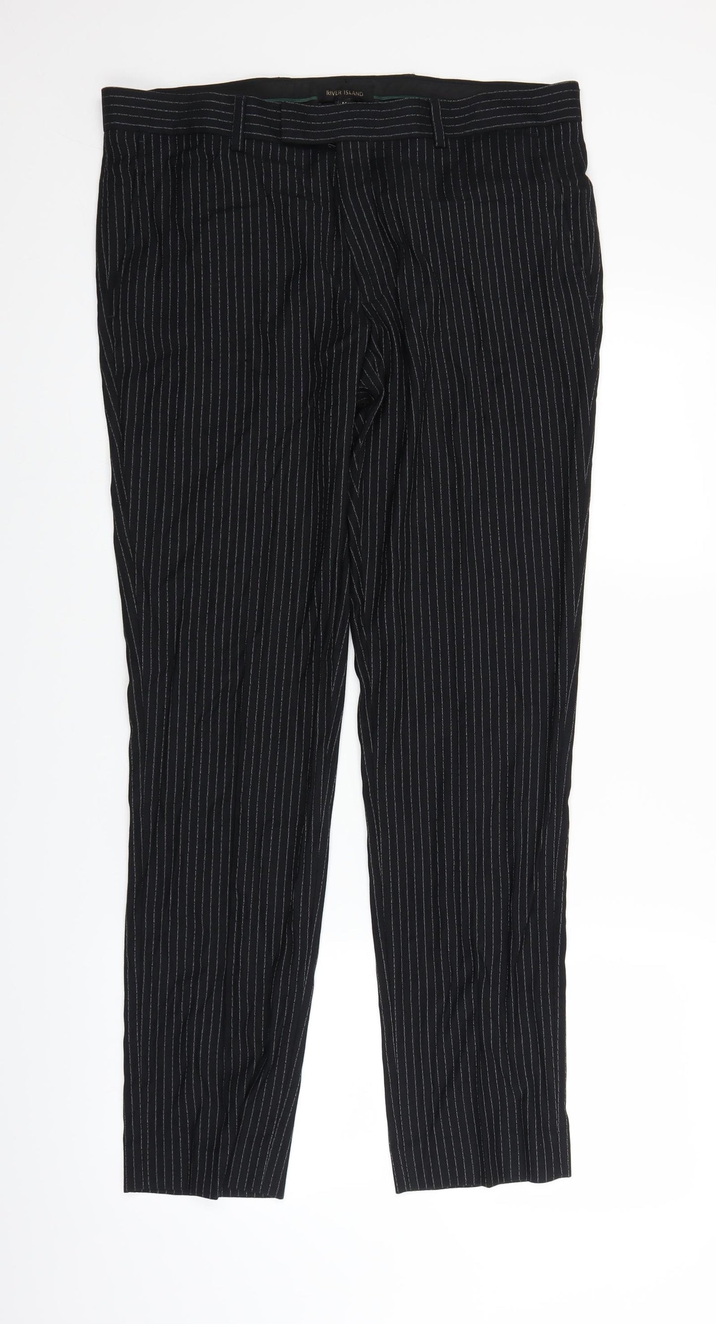 River Island Womens Black Striped  Trousers  Size 34 in L28 in
