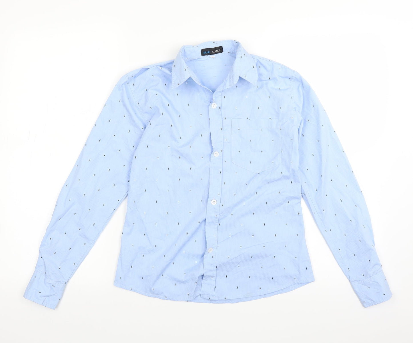 Blue Camp Mens Blue Polka Dot   Button-Up Size M