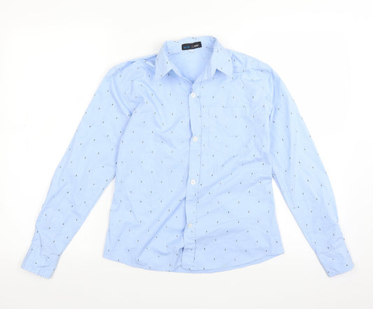 Blue Camp Mens Blue Polka Dot   Button-Up Size M