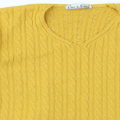 Preloved Pure & Natural Womens Yellow   Pullover Jumper Size L - Detail
