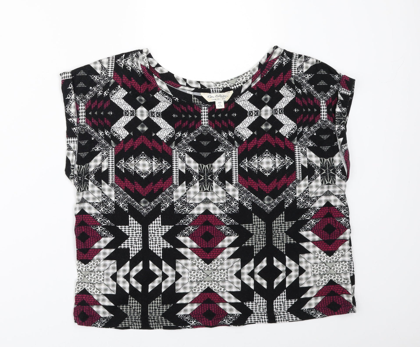Miss Selfridge Womens Black Geometric  Basic T-Shirt Size 10
