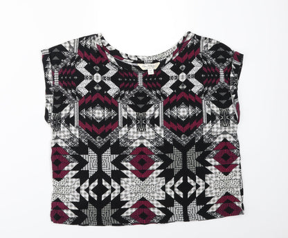 Preloved Miss Selfridge Womens Black Geometric  Basic T-Shirt Size 10 - Front