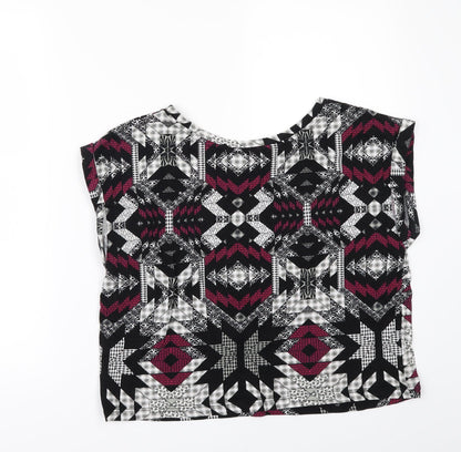Preloved Miss Selfridge Womens Black Geometric  Basic T-Shirt Size 10 - Back