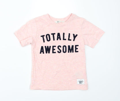 Preloved H&M Girls Pink   Basic T-Shirt Size 3-4 Years  - Totally Awesome - Front