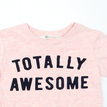Preloved H&M Girls Pink   Basic T-Shirt Size 3-4 Years  - Totally Awesome - Detail