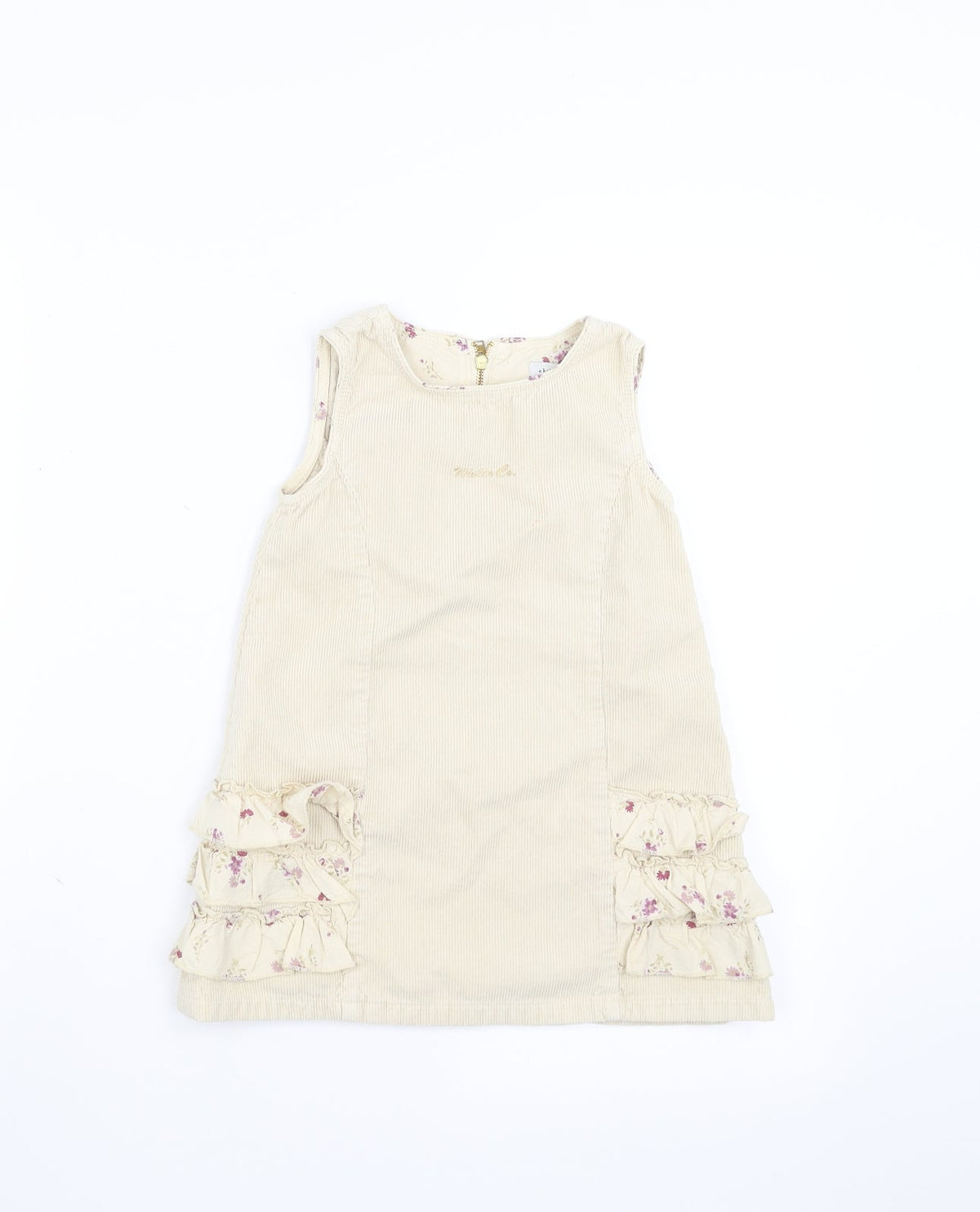 children Girls Beige  Corduroy Shift  Size 3 Years  - floral detail