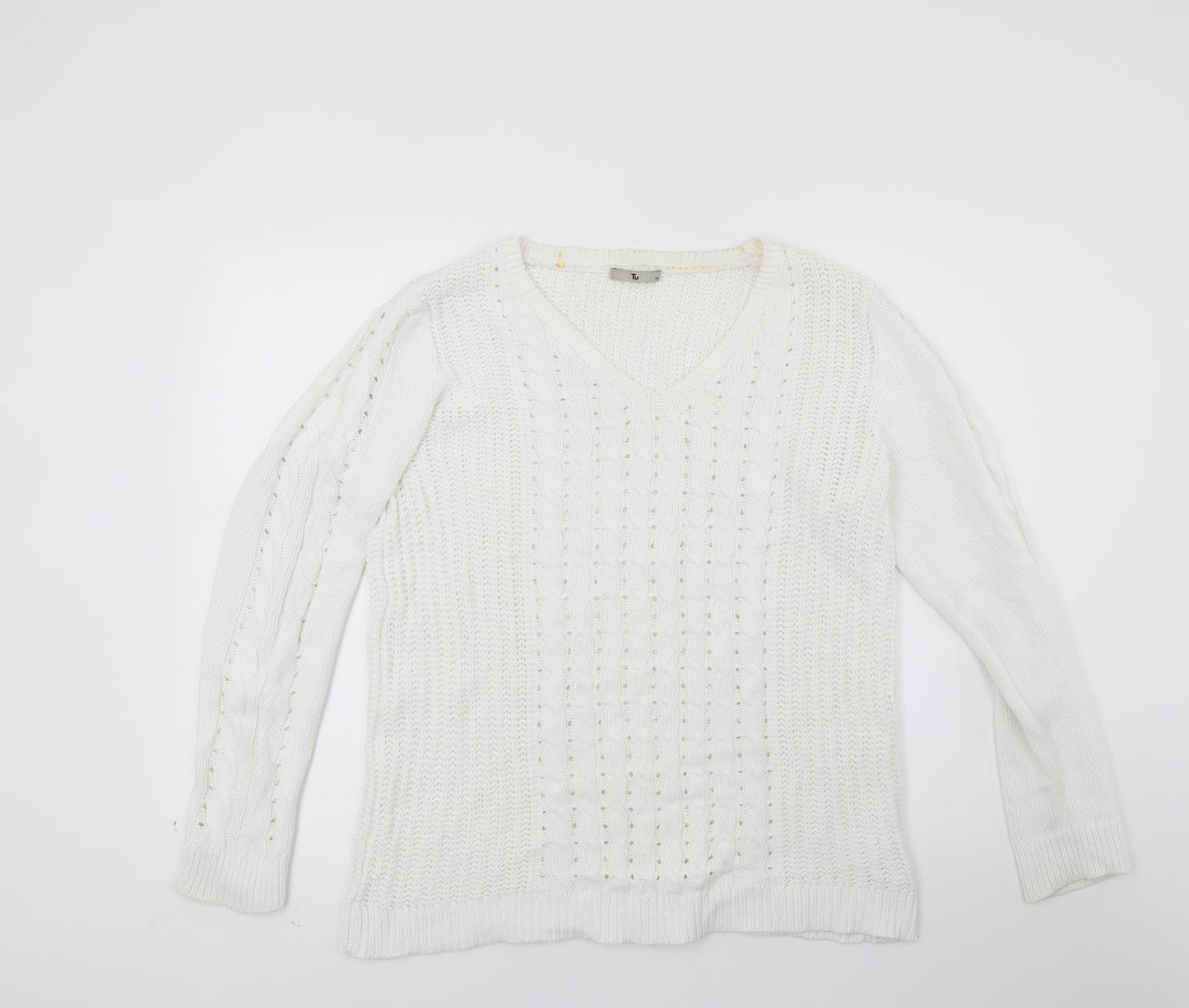 TU Womens White  Knit Pullover Jumper Size 14