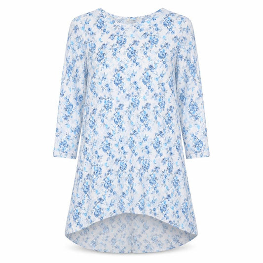 Preworn Womens Blue Floral  Tunic Blouse Size M