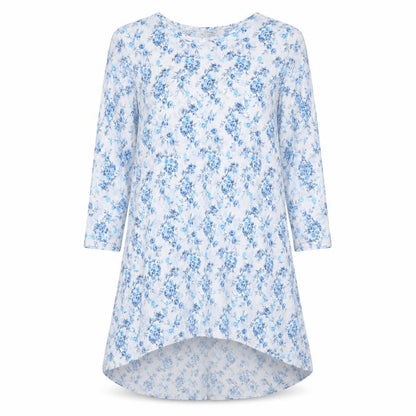 Preworn Womens Blue Floral  Tunic Blouse Size M