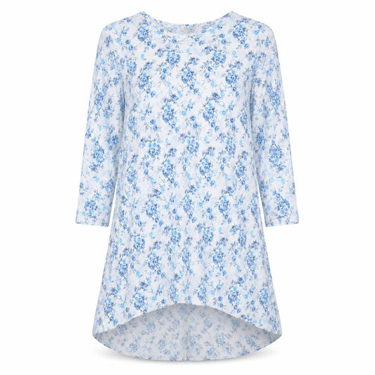 Preworn Womens Blue Floral  Tunic Blouse Size M