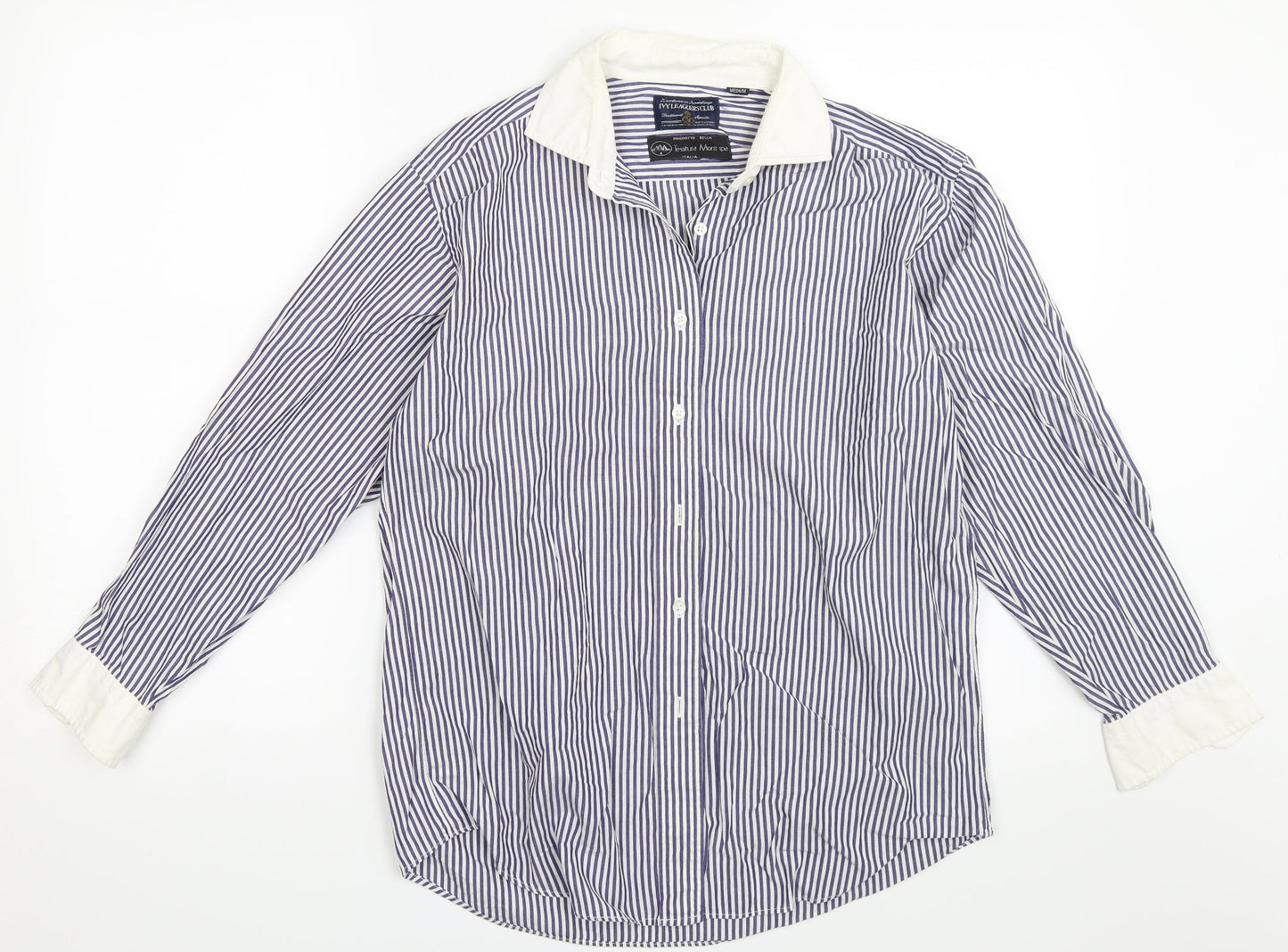 Tessitura Monti Spa Mens Blue Striped   Button-Up Size M