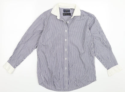 Tessitura Monti Spa Mens Blue Striped   Button-Up Size M