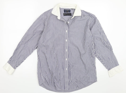 Tessitura Monti Spa Mens Blue Striped   Button-Up Size M
