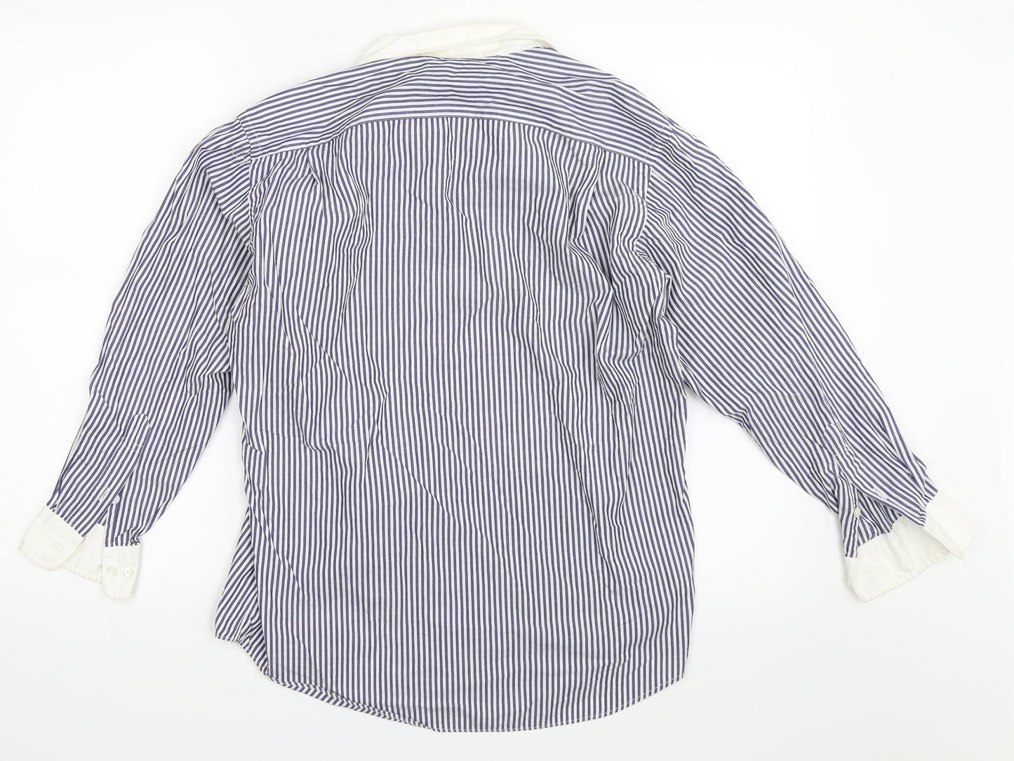 Tessitura Monti Spa Mens Blue Striped   Button-Up Size M