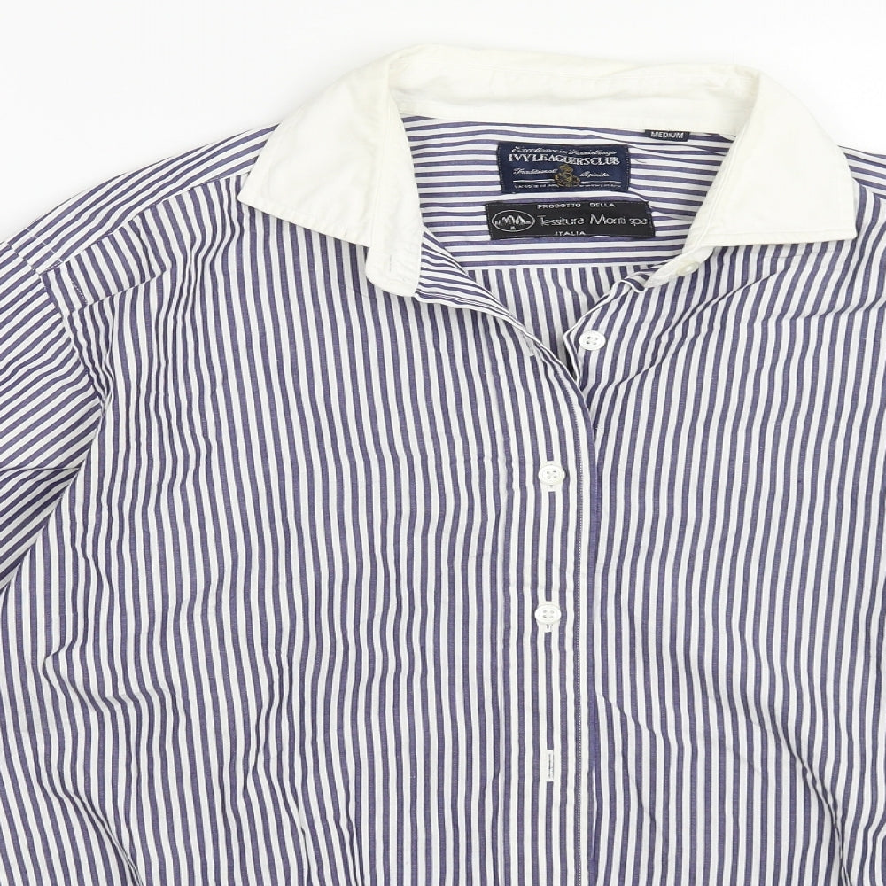 Tessitura Monti Spa Mens Blue Striped   Button-Up Size M