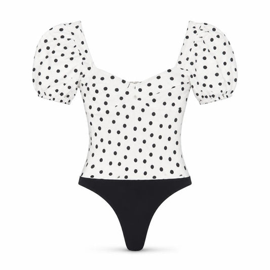 Miss Selfridge Womens White Polka Dot  Bodysuit One-Piece Size 4