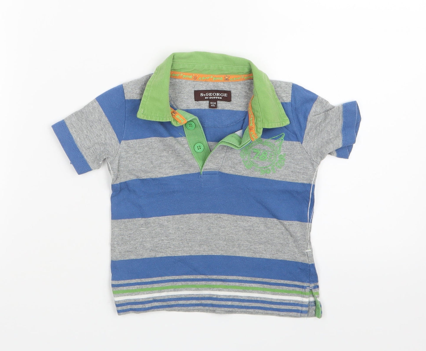 St. George by Duffer Boys Blue Striped  Basic Polo Size 18-24 Months