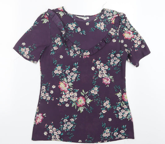 Peacocks Womens Purple Floral Mesh Basic Blouse Size 8