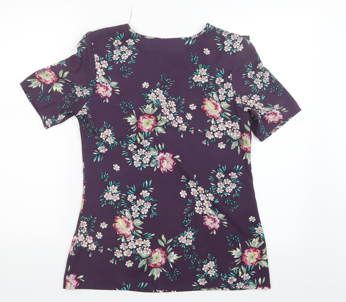 Peacocks Womens Purple Floral Mesh Basic Blouse Size 8
