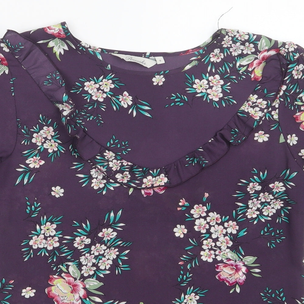Peacocks Womens Purple Floral Mesh Basic Blouse Size 8
