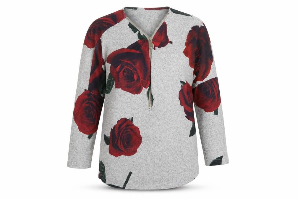 Stella Womens Grey Floral Knit Basic T-Shirt Size 8