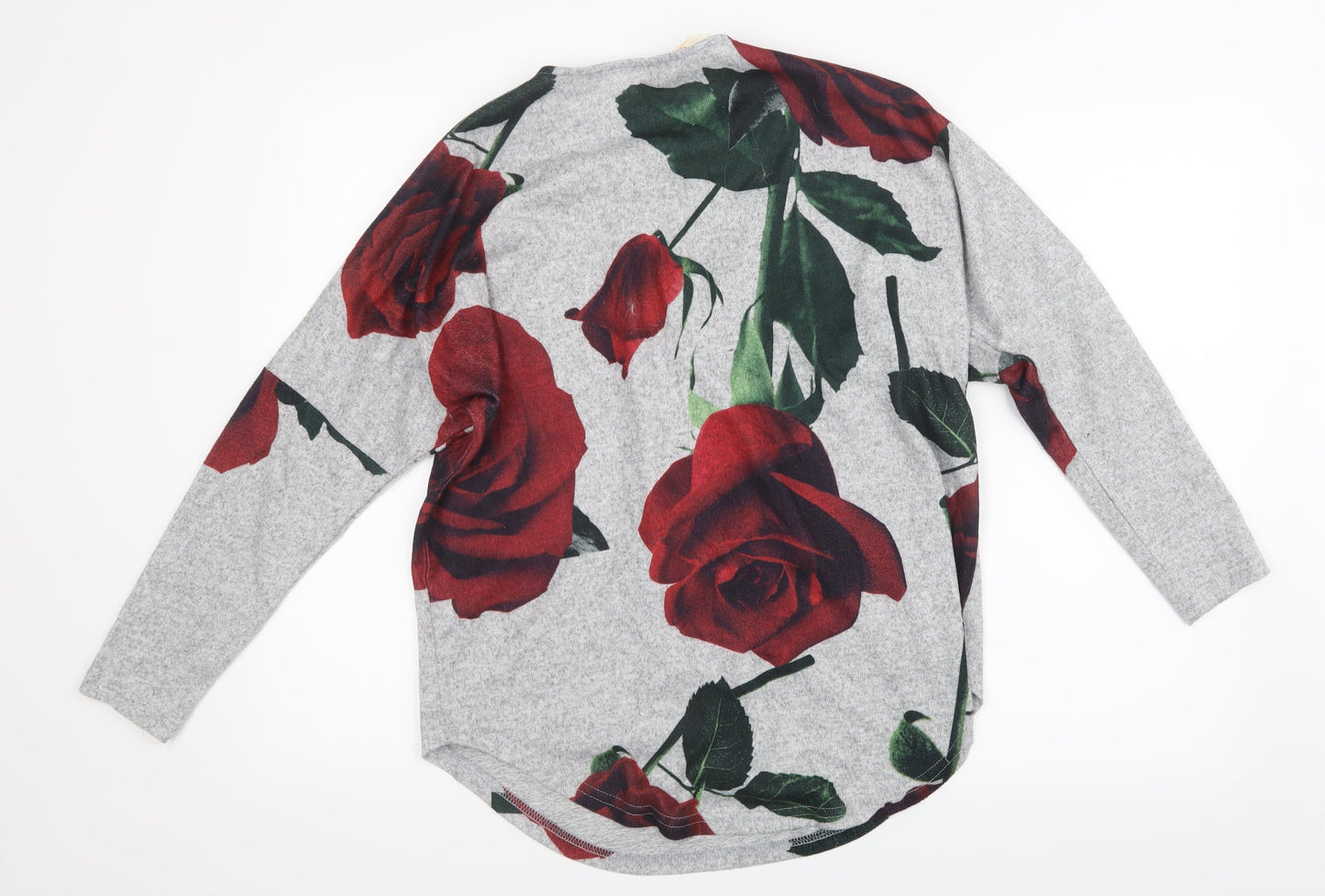Stella Womens Grey Floral Knit Basic T-Shirt Size 8