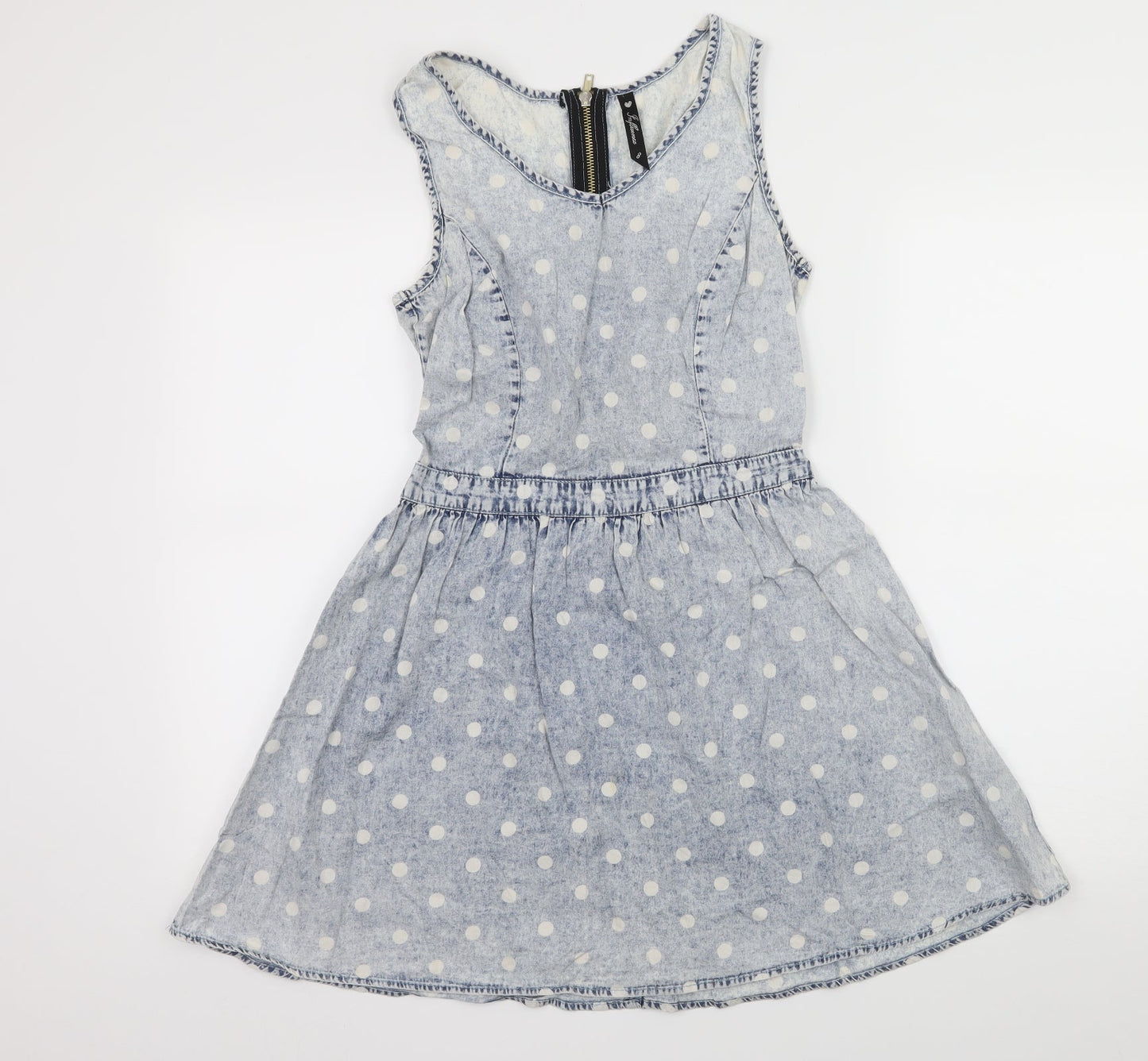 Influence Womens Blue Polka Dot Denim Skater Dress  Size 8