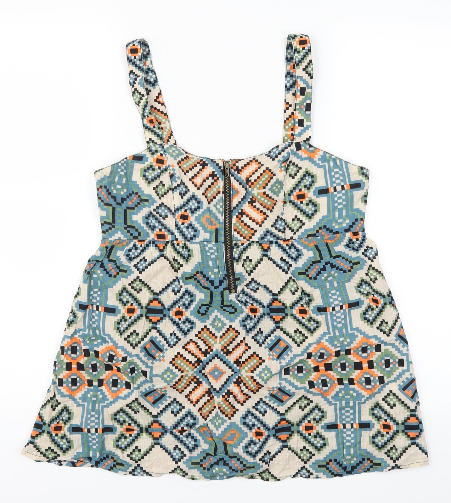 Topshop Womens Blue Geometric  Basic Tank Size 10  - Orange