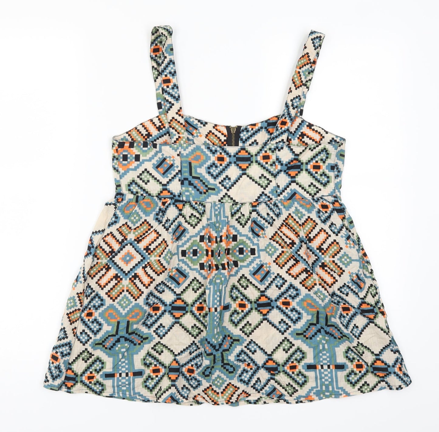 Topshop Womens Blue Geometric  Basic Tank Size 10  - Orange