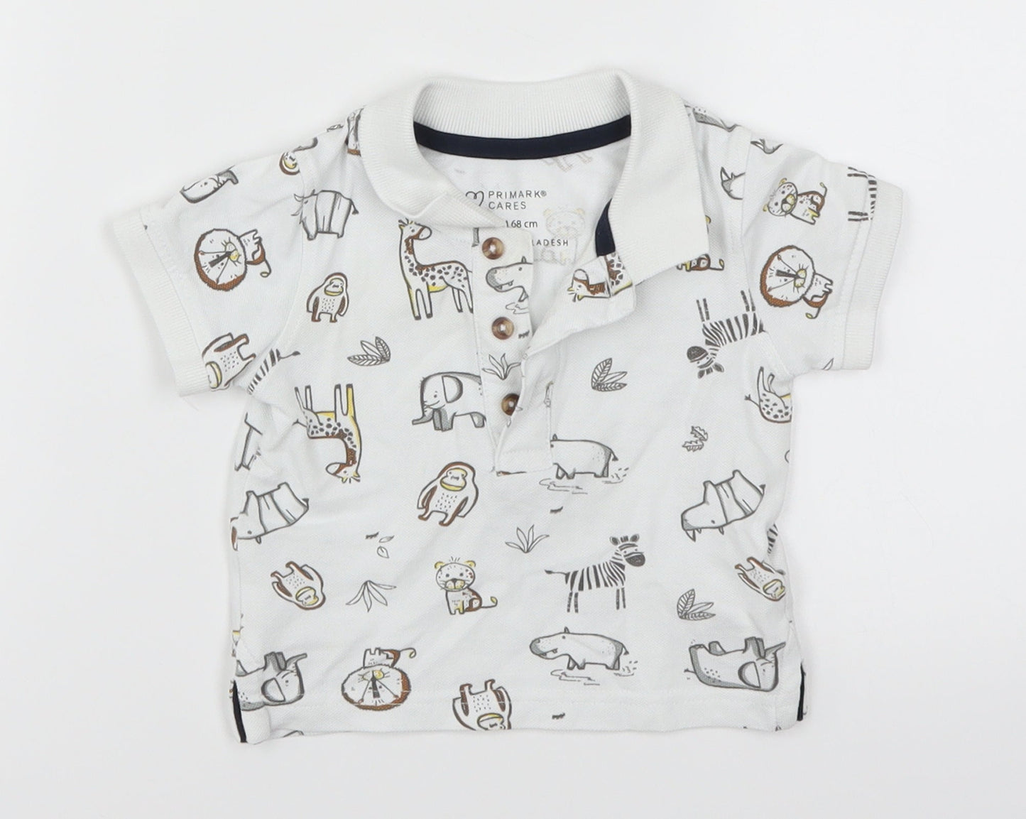 Primark Boys White Animal Print  Basic Polo Size 3-6 Months  - Animals