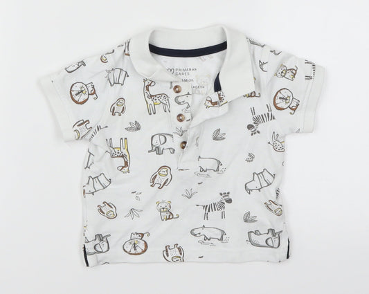 Primark Boys White Animal Print  Basic Polo Size 3-6 Months  - Animals