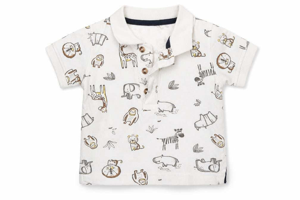 Primark Boys White Animal Print  Basic Polo Size 3-6 Months  - Animals
