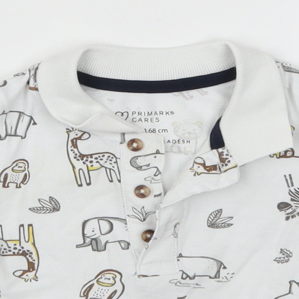 Primark Boys White Animal Print  Basic Polo Size 3-6 Months  - Animals