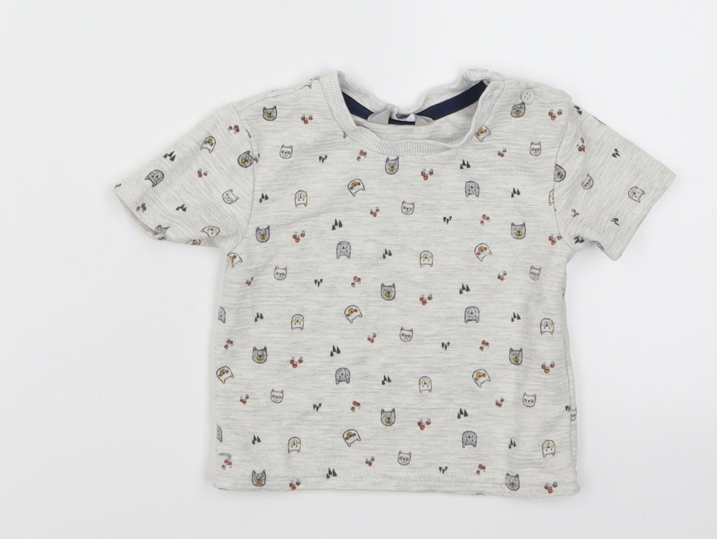Primark Baby Grey   Basic T-Shirt Size 6-9 Months  - Cat Print