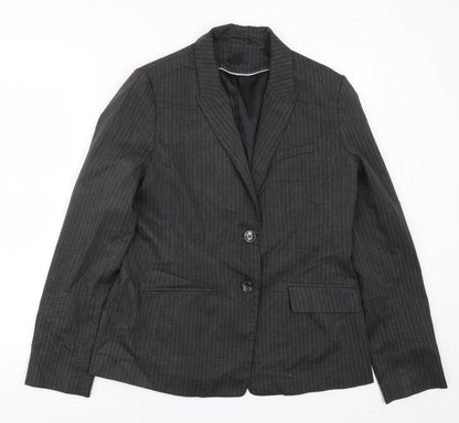 Preloved H&M Womens Grey Striped  Jacket Suit Jacket Size 8 - Front