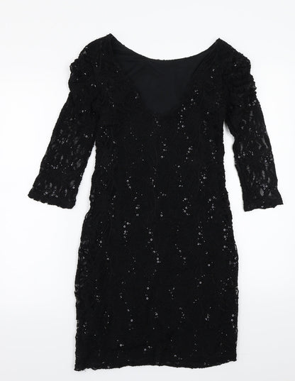 Back view of Evie women’s black a-line, size UK 10