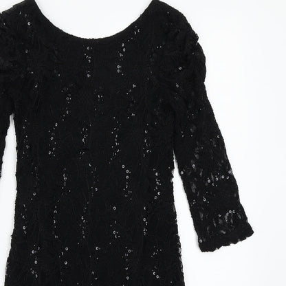 Close-up detail of Evie women’s black a-line, size UK 10