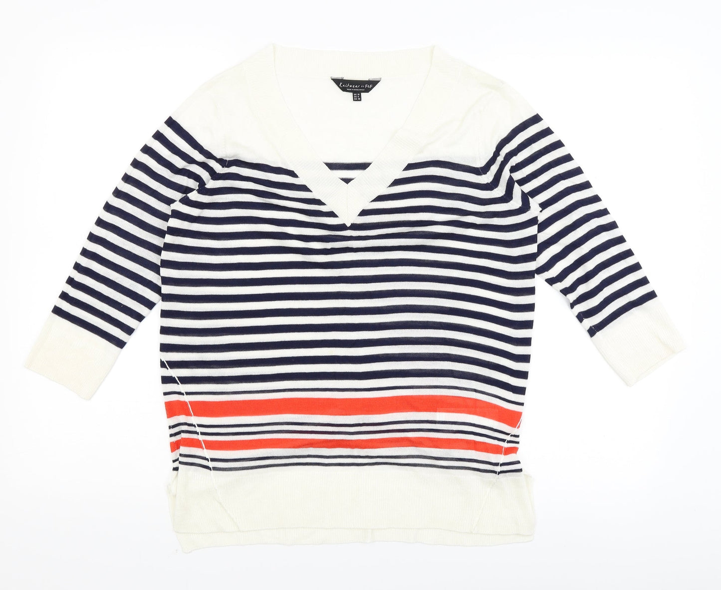 F&F Womens White Striped  Pullover Jumper Size 10