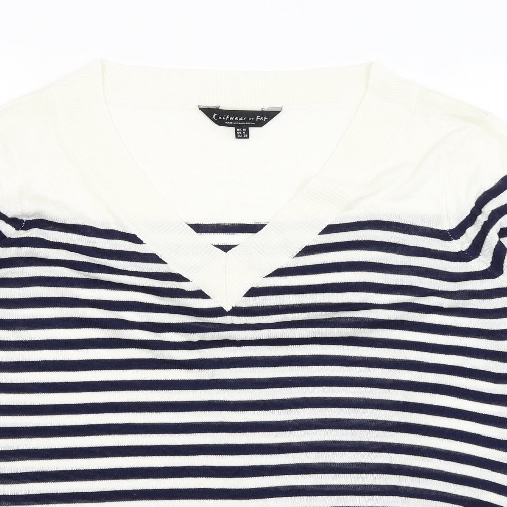 F&F Womens White Striped  Pullover Jumper Size 10