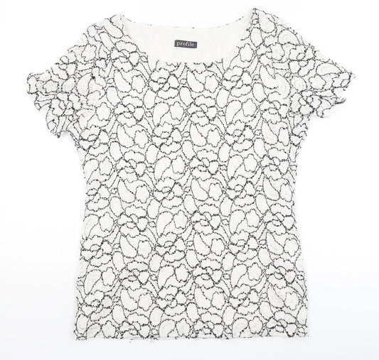 Profile Womens White Floral  Basic T-Shirt Size 10