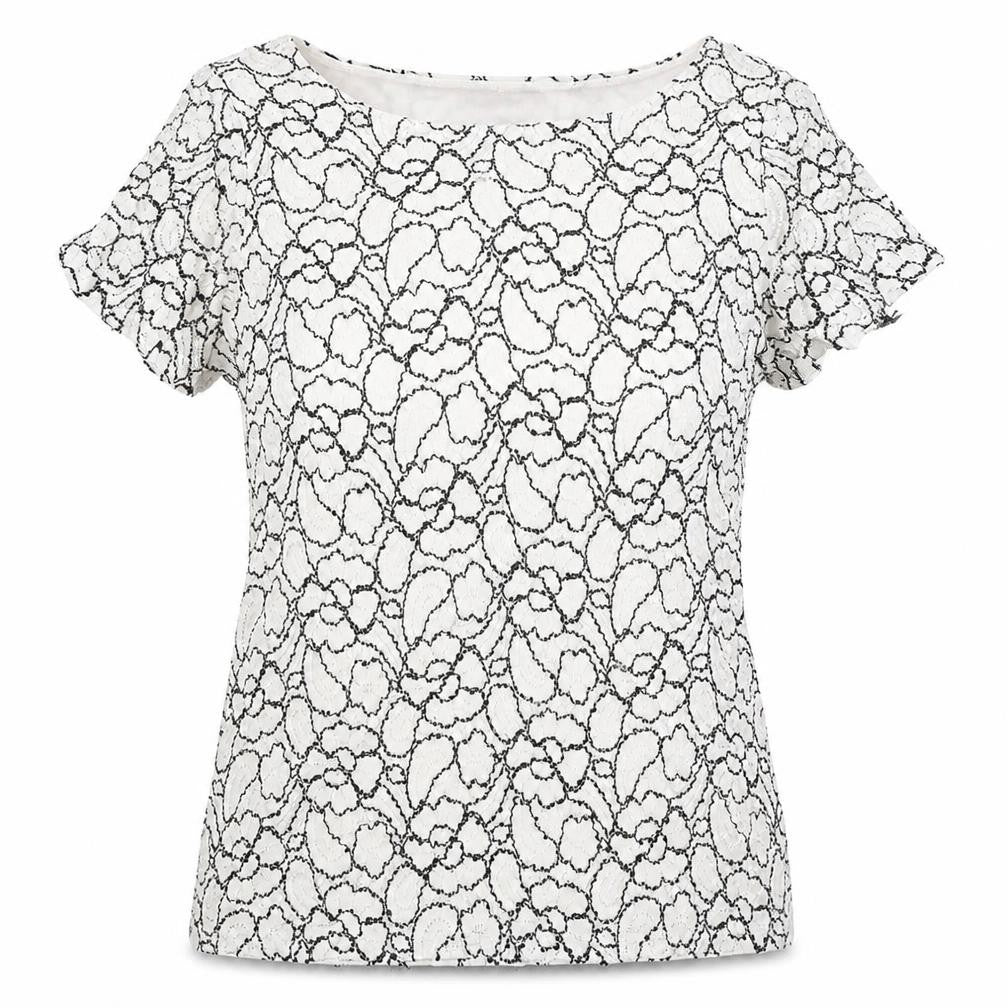 Profile Womens White Floral  Basic T-Shirt Size 10