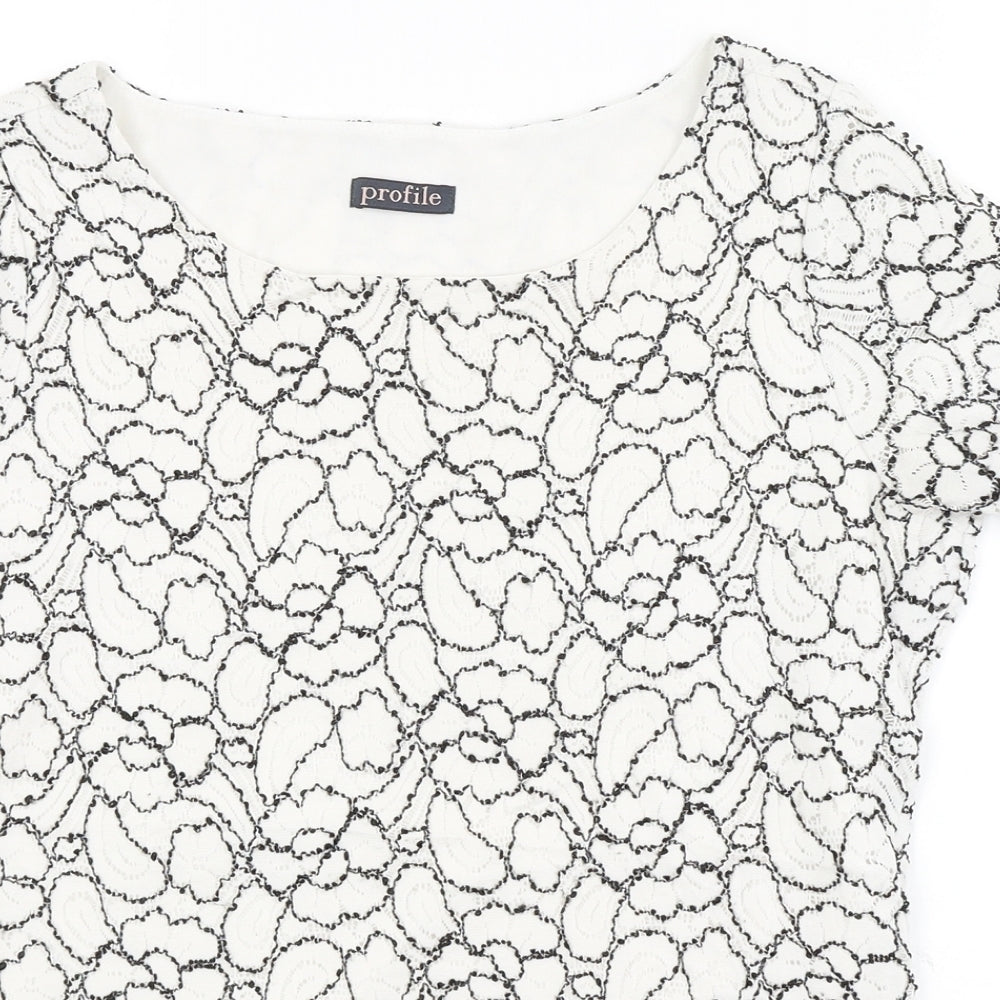 Profile Womens White Floral  Basic T-Shirt Size 10