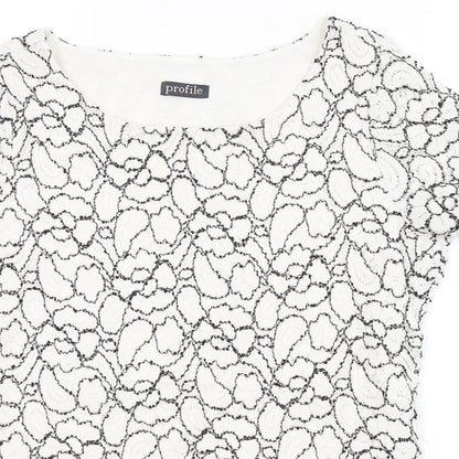 Profile Womens White Floral  Basic T-Shirt Size 10