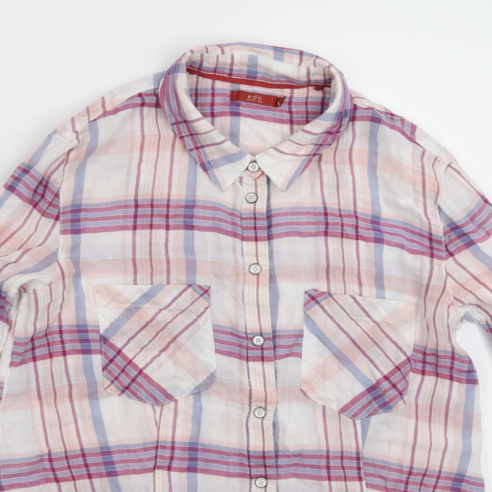 edc by Esprit Womens White Check  Basic Button-Up Size S